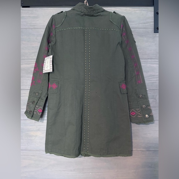 Tasha Polizzi Hamilton Embroidered Stud Embellished Green Cotton Duster Jacket S - Picture 3 of 7